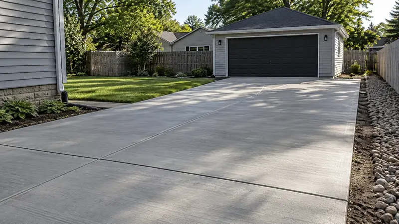 Concrete Driveway Extensions in Cedar Rapids New concrete parking extension continuing beyond the end of an existing driveway toward a detached garage.